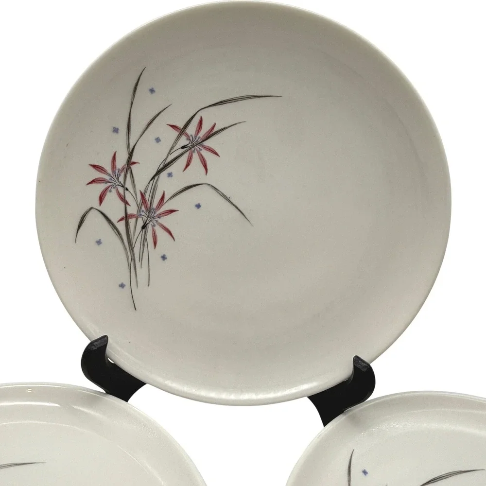 Syracuse China Flame Lily Salad Plates Mid Century Modern MCM set of 3